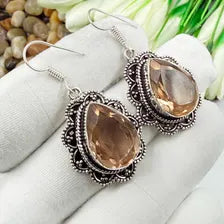 Handmade Faceted Morganite Earrings Sterling 925 Silver Gemstone Jewelry
