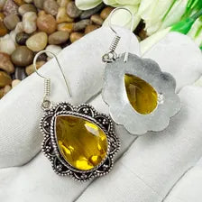Handmade Faceted Citrine Earrings Sterling 925 Silver Gemstone Jewelry