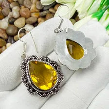 Handmade Faceted Citrine Earrings Sterling 925 Silver Gemstone Jewelry