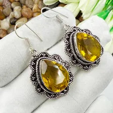 Handmade Faceted Citrine Earrings Sterling 925 Silver Gemstone Jewelry