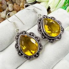Handmade Faceted Citrine Earrings Sterling 925 Silver Gemstone Jewelry