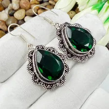 Handmade Faceted Chrome Diopside Earrings Sterling 925 Silver Gemstone Jewelry