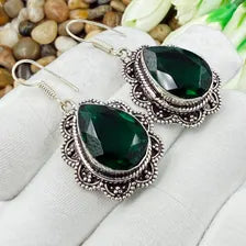 Handmade Faceted Chrome Diopside Earrings Sterling 925 Silver Gemstone Jewelry