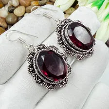 Handmade Faceted Garnet Earrings Sterling 925 Silver Gemstone Jewelry