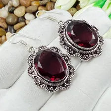 Handmade Faceted Garnet Earrings Sterling 925 Silver Gemstone Jewelry