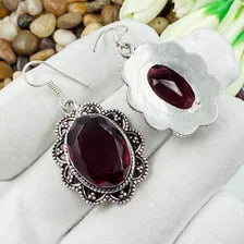 Handmade Faceted Garnet Earrings Sterling 925 Silver Gemstone Jewelry