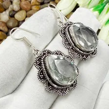 Handmade Faceted Clear Quartz Earrings Sterling 925 Silver Gemstone Jewelry