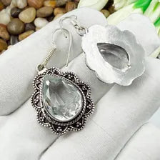 Handmade Faceted Clear Quartz Earrings Sterling 925 Silver Gemstone Jewelry