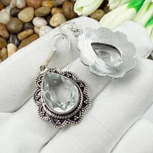 Handmade Faceted Clear Quartz Earrings Sterling 925 Silver Gemstone Jewelry
