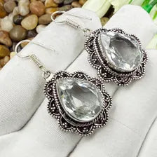 Handmade Faceted Clear Quartz Earrings Sterling 925 Silver Gemstone Jewelry