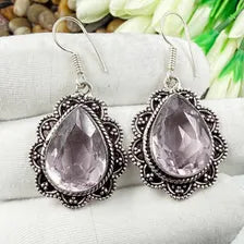 Handmade Faceted Rose Quartz Earrings Sterling 925 Silver Gemstone Jewelry
