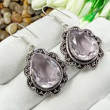 Handmade Faceted Rose Quartz Earrings Sterling 925 Silver Gemstone Jewelry