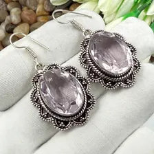 Handmade Faceted Rose Quartz Earrings Sterling 925 Silver Gemstone Jewelry