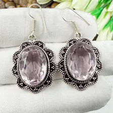 Handmade Faceted Rose Quartz Earrings Sterling 925 Silver Gemstone Jewelry