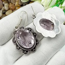 Handmade Faceted Rose Quartz Earrings Sterling 925 Silver Gemstone Jewelry