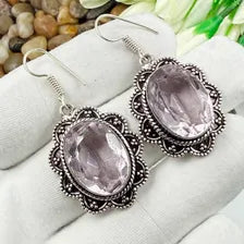 Handmade Faceted Rose Quartz Earrings Sterling 925 Silver Gemstone Jewelry
