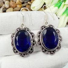 Handmade Faceted Blue Sapphire Earrings Sterling 925 Silver Gemstone Jewelry