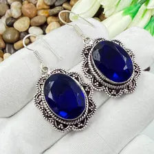 Handmade Faceted Blue Sapphire Earrings Sterling 925 Silver Gemstone Jewelry