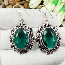 Handmade Faceted Bluish-Green Tourmaline Earrings Sterling 925 Silver Gemstone Jewelry