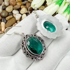 Handmade Faceted Bluish-Green Tourmaline Earrings Sterling 925 Silver Gemstone Jewelry