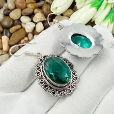 Handmade Faceted Bluish-Green Tourmaline Earrings Sterling 925 Silver Gemstone Jewelry