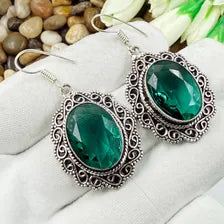 Handmade Faceted Bluish-Green Tourmaline Earrings Sterling 925 Silver Gemstone Jewelry