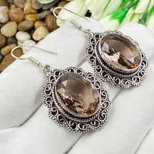 Handmade Faceted Morganite Earrings Sterling 925 Silver Gemstone Jewelry