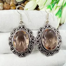Handmade Faceted Morganite Earrings Sterling 925 Silver Gemstone Jewelry