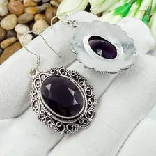 Handmade Faceted African Amethyst Earrings Sterling 925 Silver Gemstone Jewelry