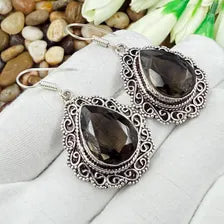 Handmade Faceted Smoky Quartz Earrings Sterling 925 Silver Gemstone Jewelry