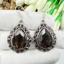 Handmade Faceted Smoky Quartz Earrings Sterling 925 Silver Gemstone Jewelry