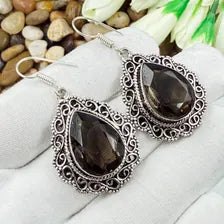 Handmade Faceted Smoky Quartz Earrings Sterling 925 Silver Gemstone Jewelry