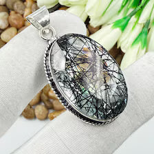 Faceted Black Rutile Quartz Sterling 925 Silver Pendant, Gift For Your Loved Ones.