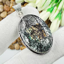 Faceted Black Rutile Quartz Sterling 925 Silver Pendant, Gift For Your Loved Ones.