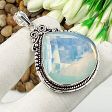 Faceted Milky Opal Sterling 925 Silver Pendant, Gift For Your Loved Ones.