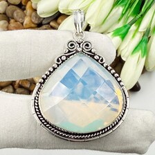Faceted Milky Opal Sterling 925 Silver Pendant, Gift For Your Loved Ones.