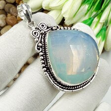 Faceted Milky Opal Sterling 925 Silver Pendant, Gift For Your Loved Ones.