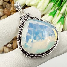Faceted Milky Opal Sterling 925 Silver Pendant, Gift For Your Loved Ones.