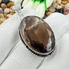Handmade Faceted Smoky Quartz Sterling 925 Silver Pendant, Gift For Your Wife/Husband.