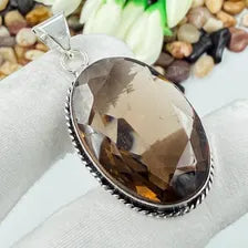 Handmade Faceted Smoky Quartz Sterling 925 Silver Pendant, Gift For Your Wife/Husband.