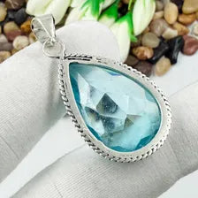 Faceted Swiss Blue Topaz Sterling 925 Silver Pendant, Gift For Your Loved Ones.