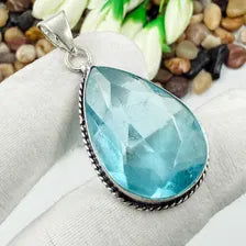 Faceted Swiss Blue Topaz Sterling 925 Silver Pendant, Gift For Your Loved Ones.