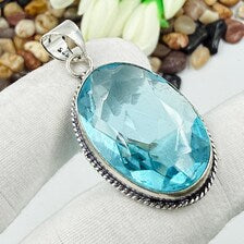 Faceted Swiss Blue Topaz Sterling 925 Silver Pendant, Gift For Your Loved Ones.