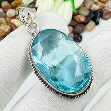 Faceted Swiss Blue Topaz Sterling 925 Silver Pendant, Gift For Your Loved Ones.