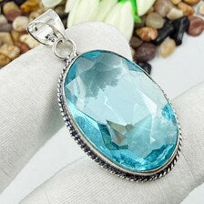Faceted Swiss Blue Topaz Sterling 925 Silver Pendant, Gift For Your Loved Ones.