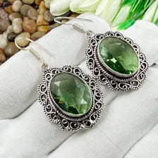Handmade Faceted Peridot Earrings Sterling 925 Silver Gemstone Jewelry