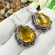 Handmade Faceted Citrine Earrings Sterling 925 Silver Gemstone Jewelry