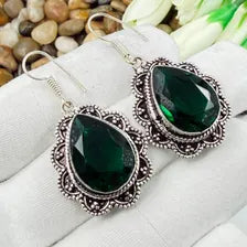 Handmade Faceted Chrome Diopside Earrings Sterling 925 Silver Gemstone Jewelry
