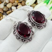 Handmade Faceted Garnet Earrings Sterling 925 Silver Gemstone Jewelry