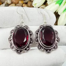 Handmade Faceted Garnet Earrings Sterling 925 Silver Gemstone Jewelry